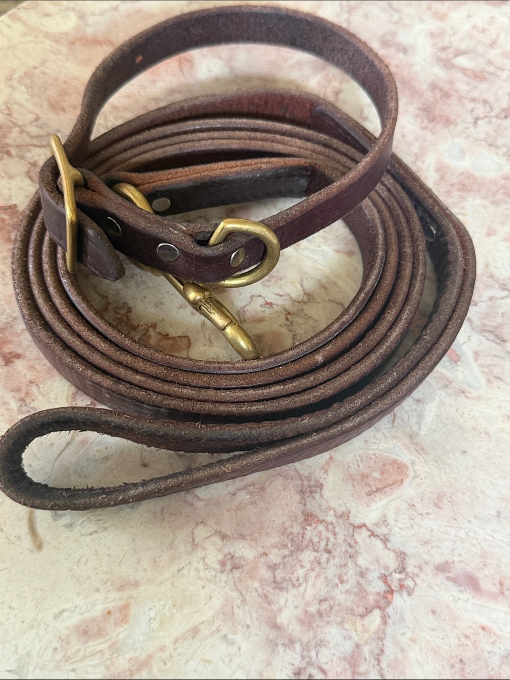 EUC~Handmade Amish Leather Brown 6 Foot Dog Leash W/Matching Adjustable Collar